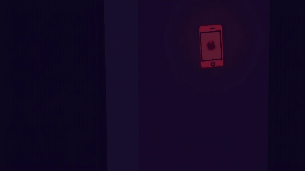 Illustration: a phone screen glowing red in a dim room.