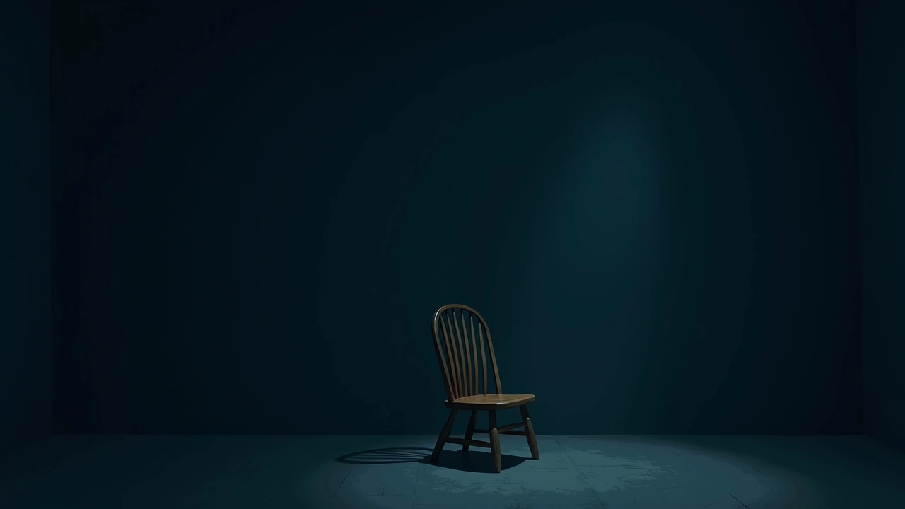 Illustration: An empty room with a wooden chair pushed slightly out of place.