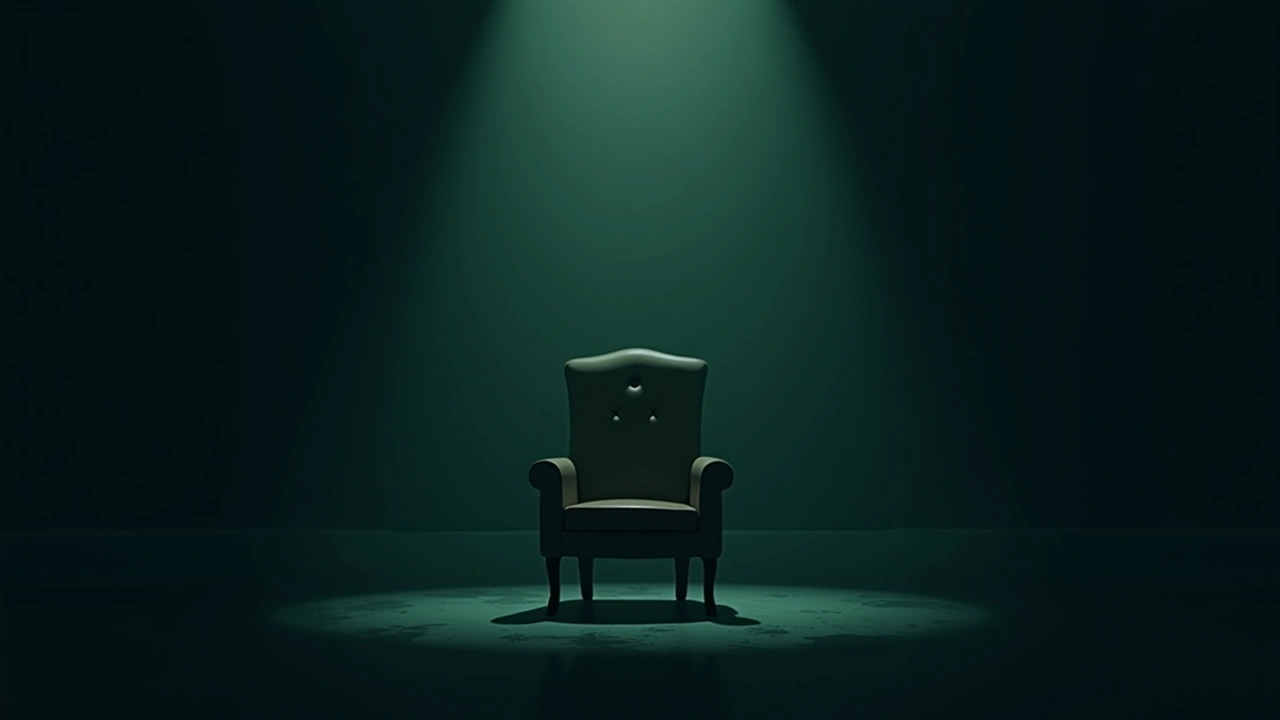 Illustration: an empty chair in a dim bedroom at night.