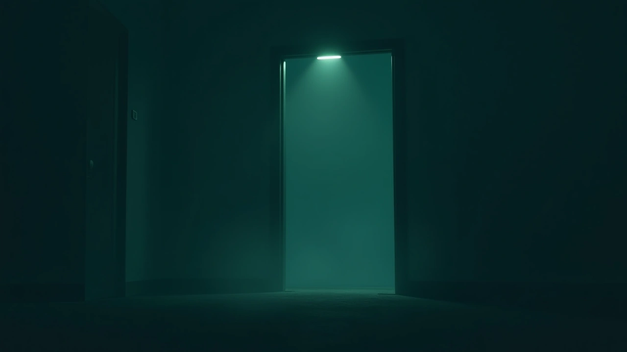 Illustration: an empty dark room at night, lit only by the glow of a phone screen.