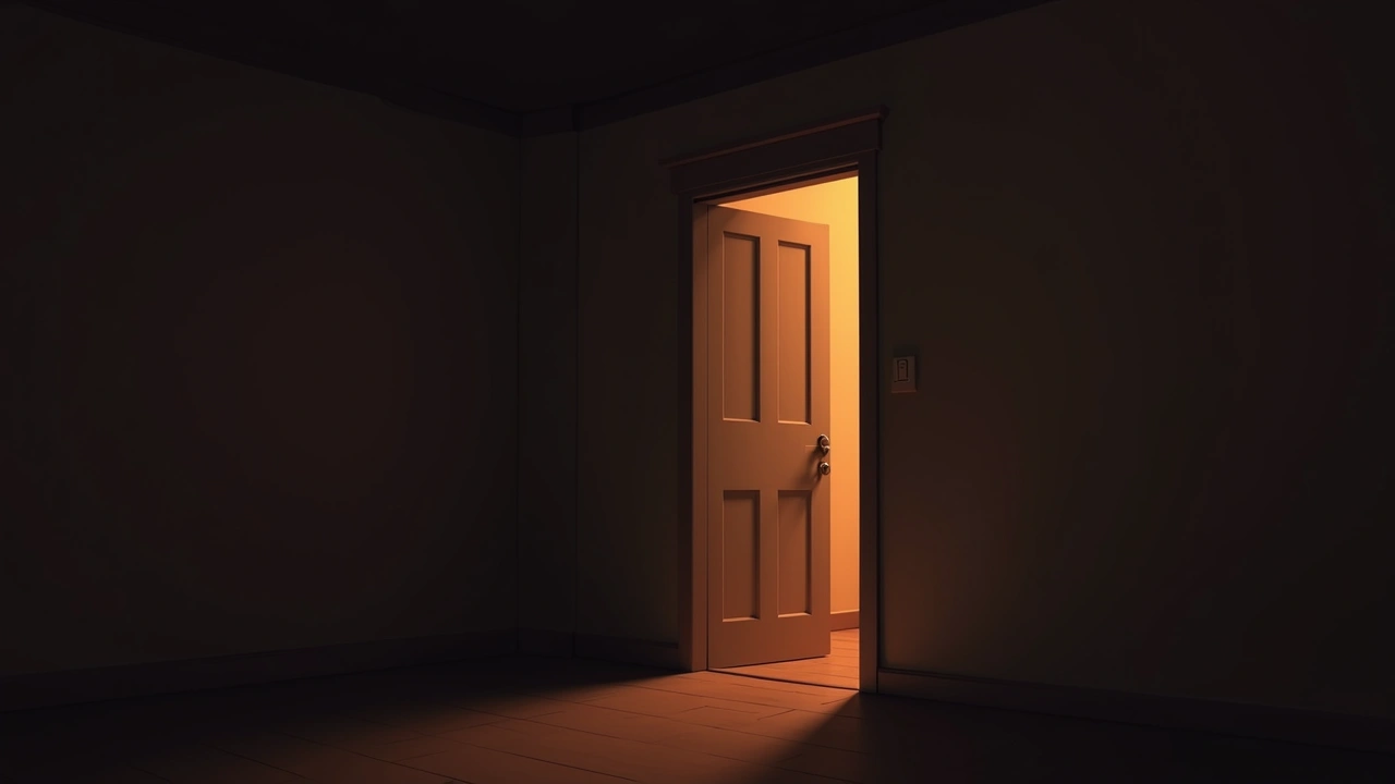 Illustration: A closed bedroom door in a quiet house at night.