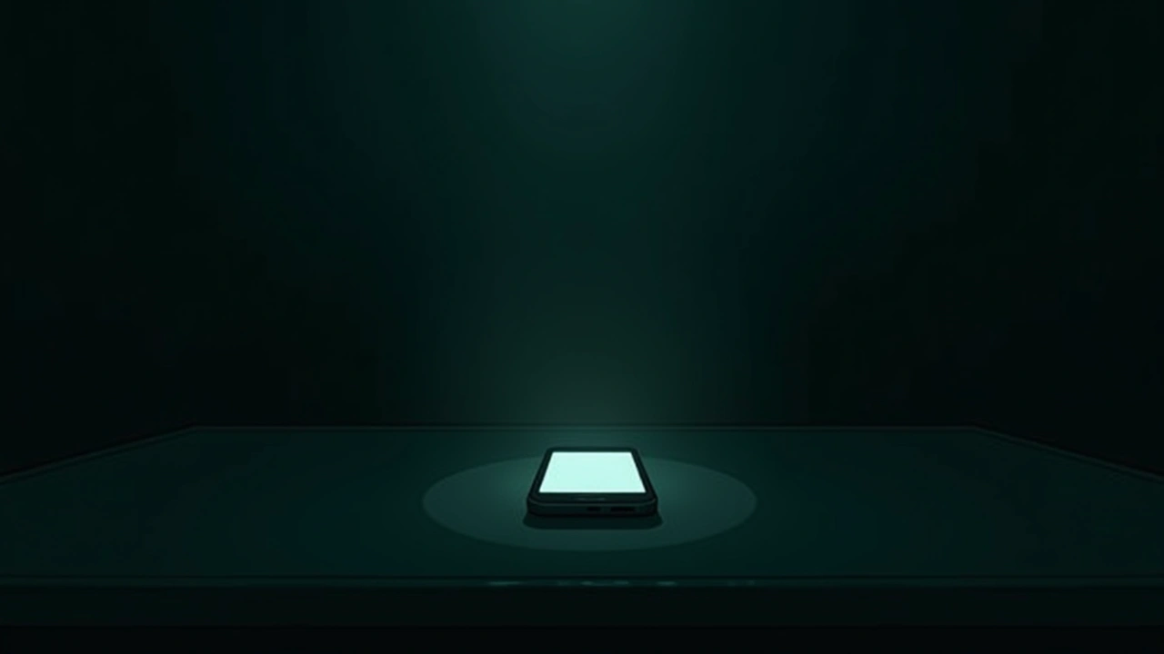 Illustration: A phone glowing alone on a dark table at night, screen lit in an empty room.
