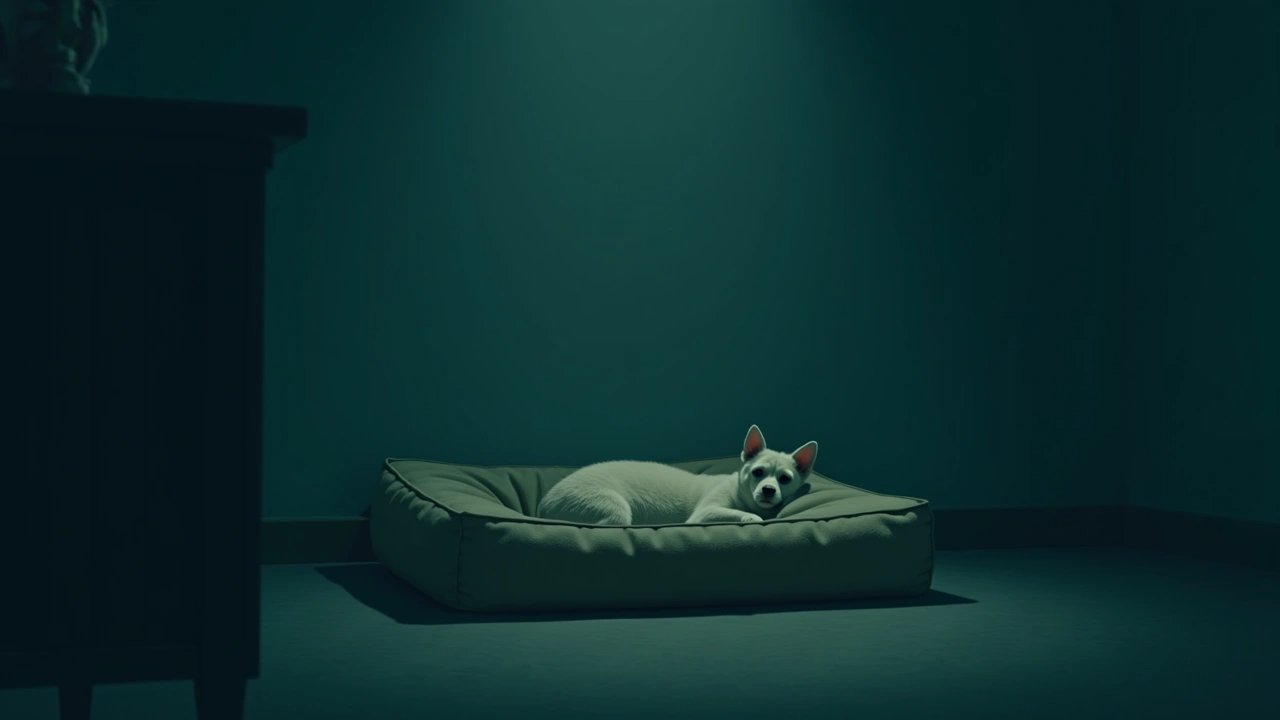 Illustration: An empty pet bed in a quiet, dim room at night.