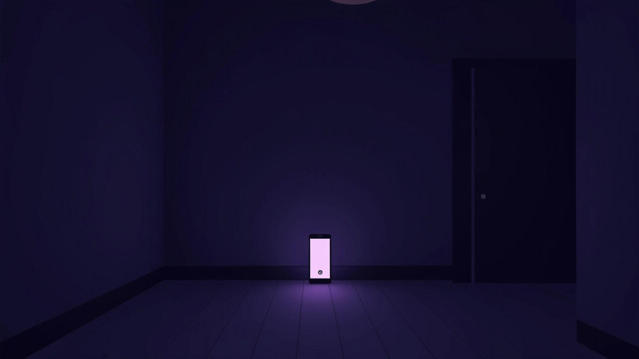 Illustration: a phone screen lighting up with an incoming call in a dark room.