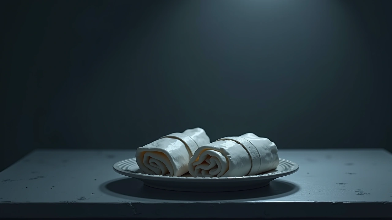Illustration: two wrapped dürüm on a plate on a kitchen table.
