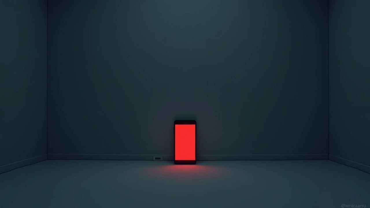 Illustration: a smartphone screen flickering red in a dim, quiet room.