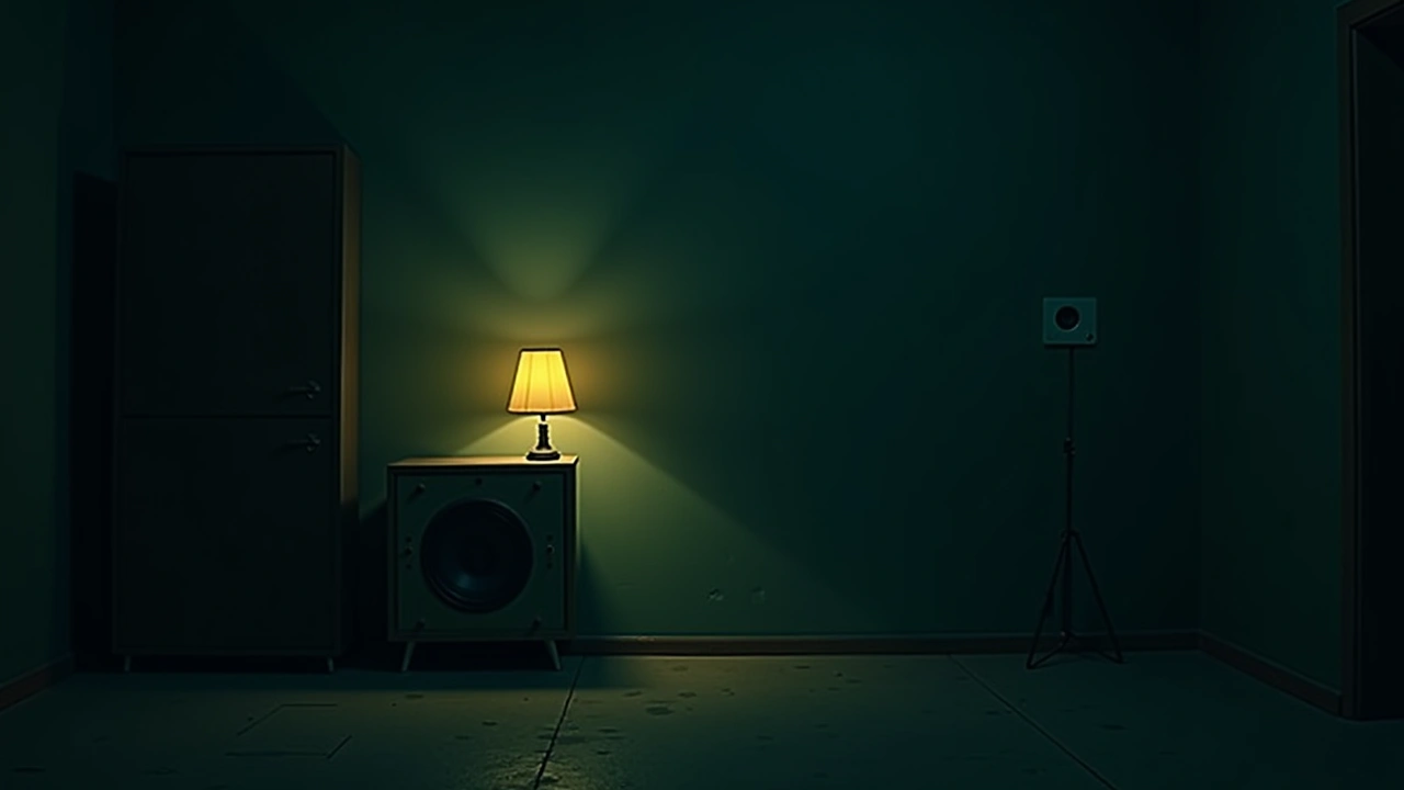Illustration: a warm lamp glowing beside an old speaker in a dim room.