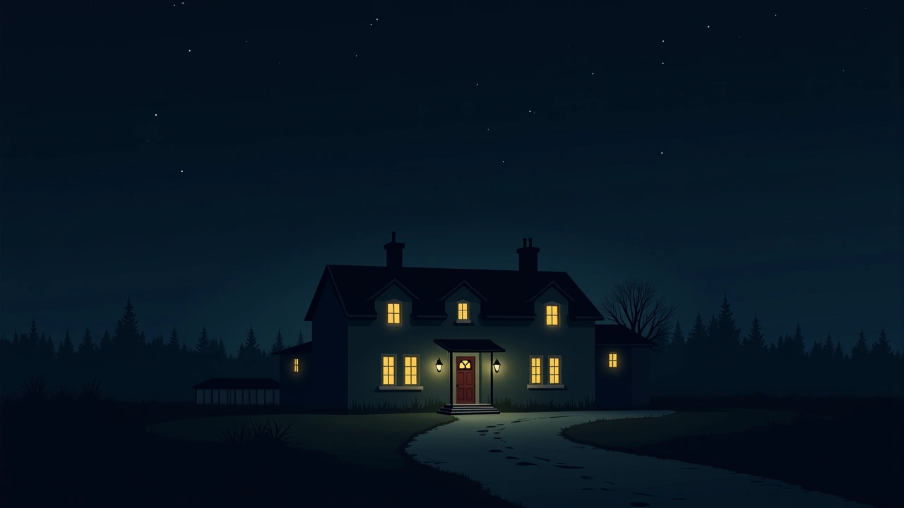 Illustration: a historic inn at night, its windows glowing warmly against the dark.