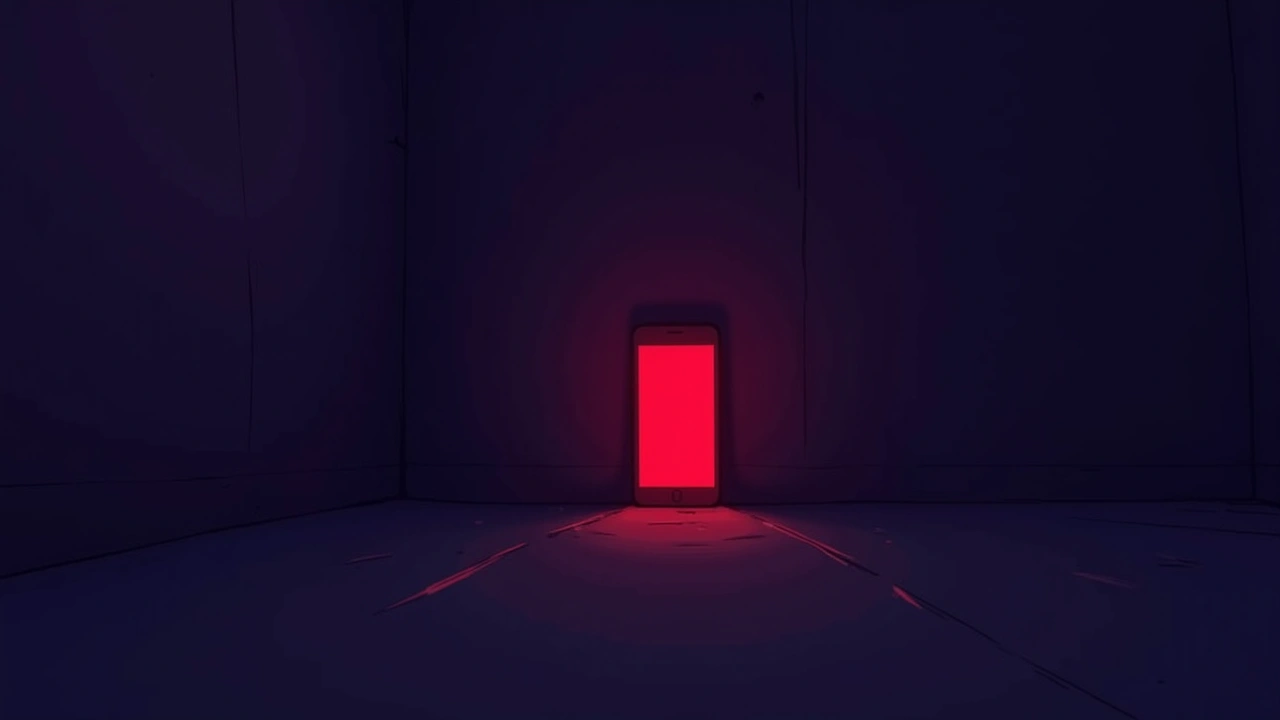 Illustration: a phone screen glowing red in a dim room.