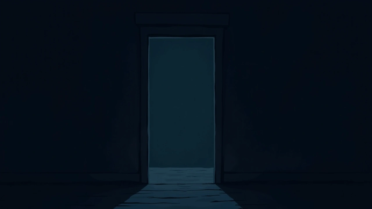Illustration: a dim, quiet house interior at night.
