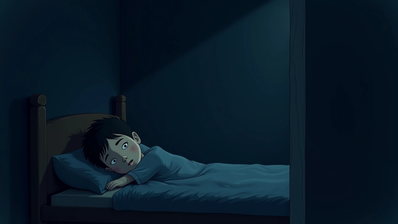 Illustration: a child's bedroom softly lit before bedtime.
