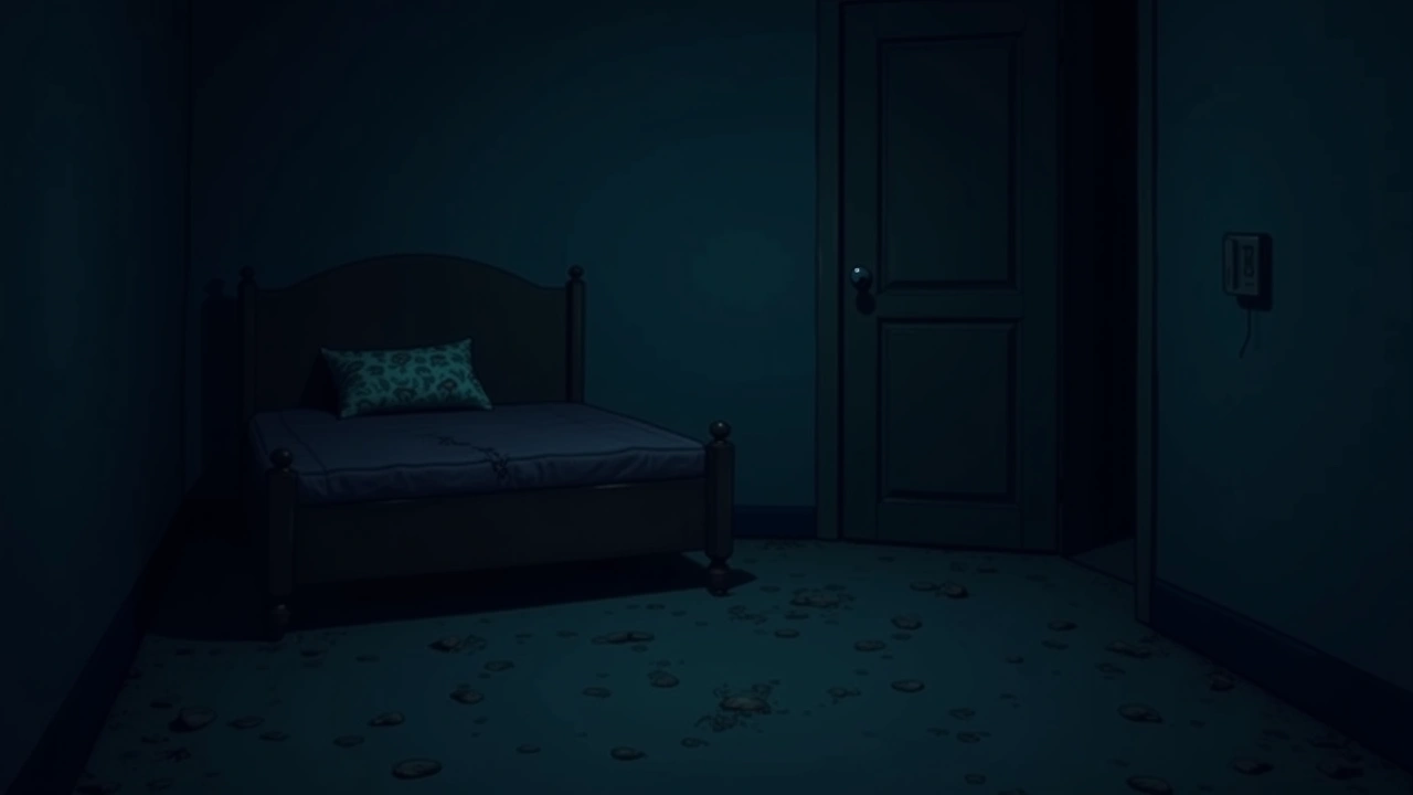 Illustration: A dim, quiet bedroom at night in an old house.