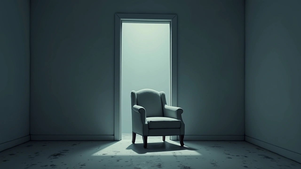 Illustration: an empty armchair in a quiet, dimly lit room.