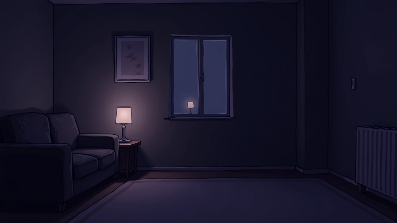 Illustration: A dim living room growing unnaturally cold despite the heat turned up high.