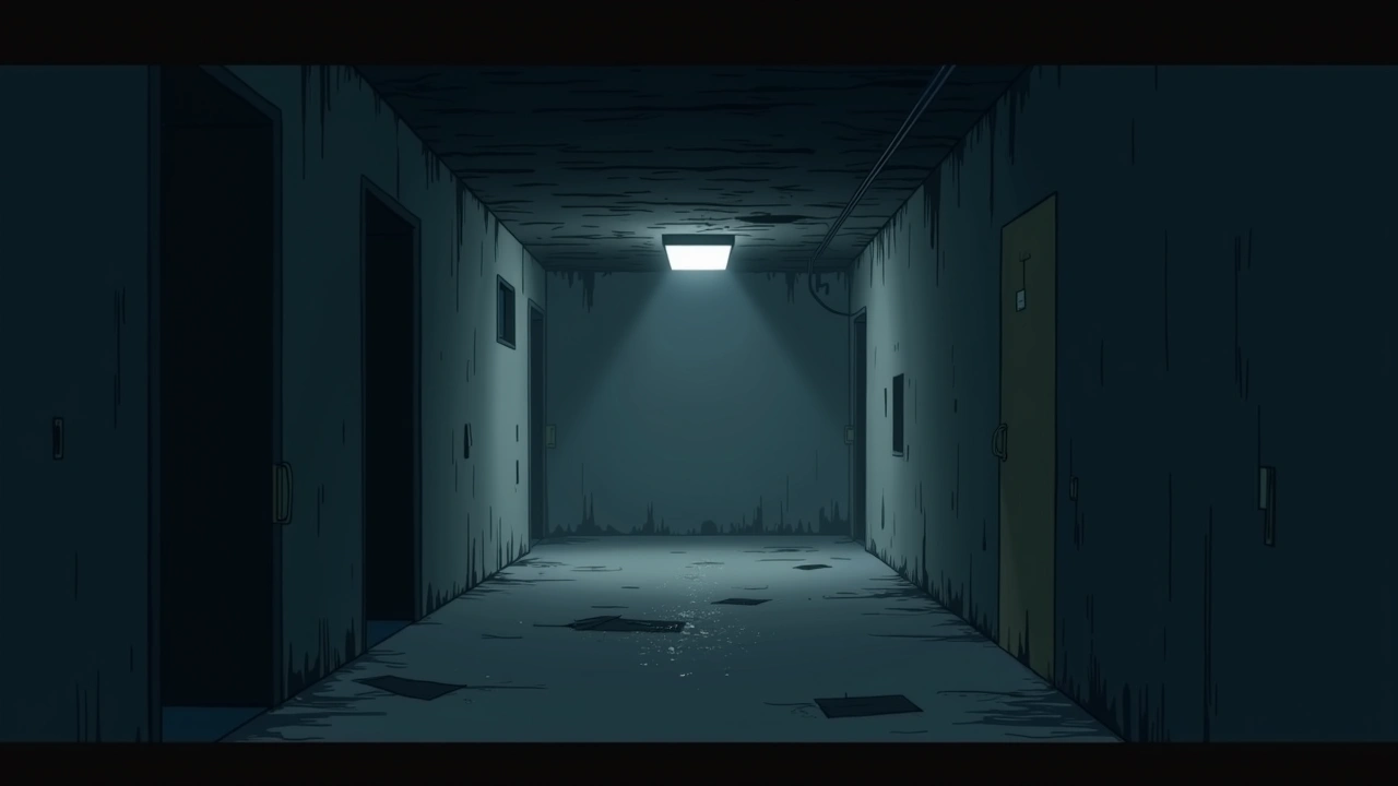 Illustration: a dark, dank basement in an old commercial building.