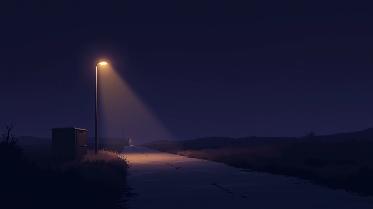 Illustration: a lone street lamp glowing against a dark night sky.