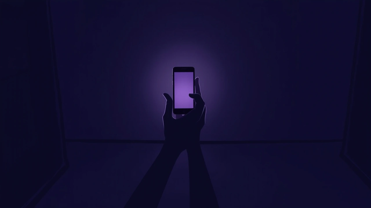 Illustration: a smartphone screen glowing softly in a dim, quiet room at night.