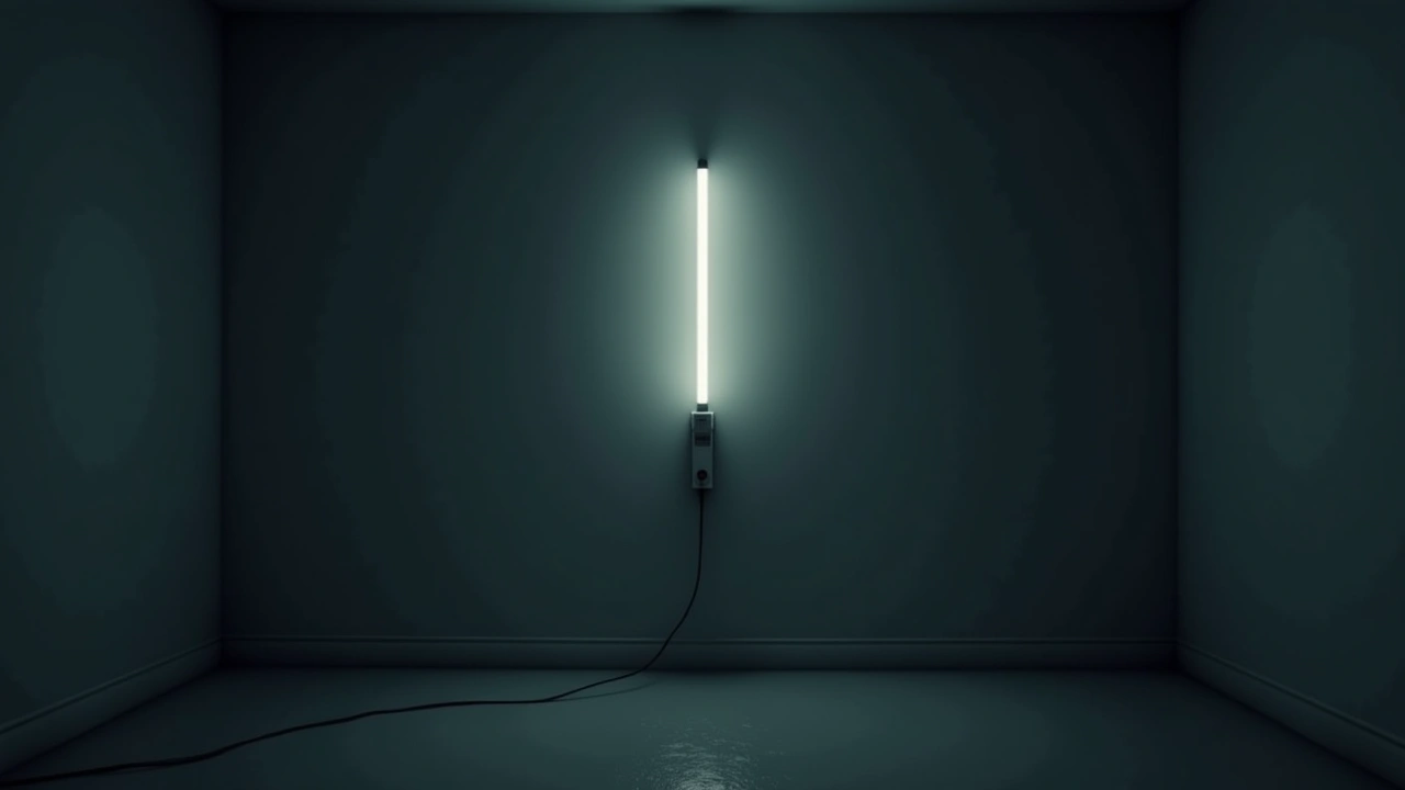 Illustration: a glowing EMF meter needle pinned high in a dark room.