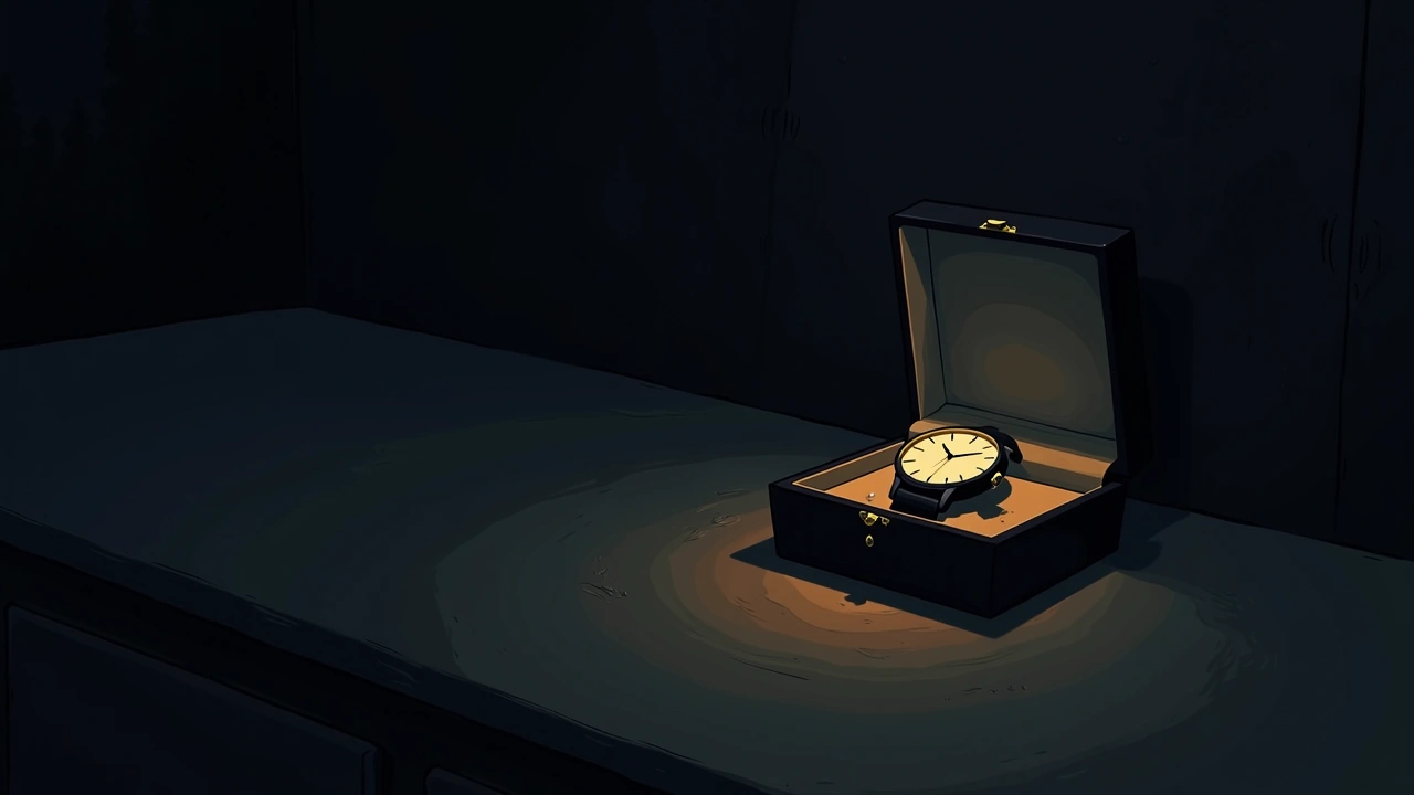 Illustration: a wristwatch resting inside an open jewelry box.
