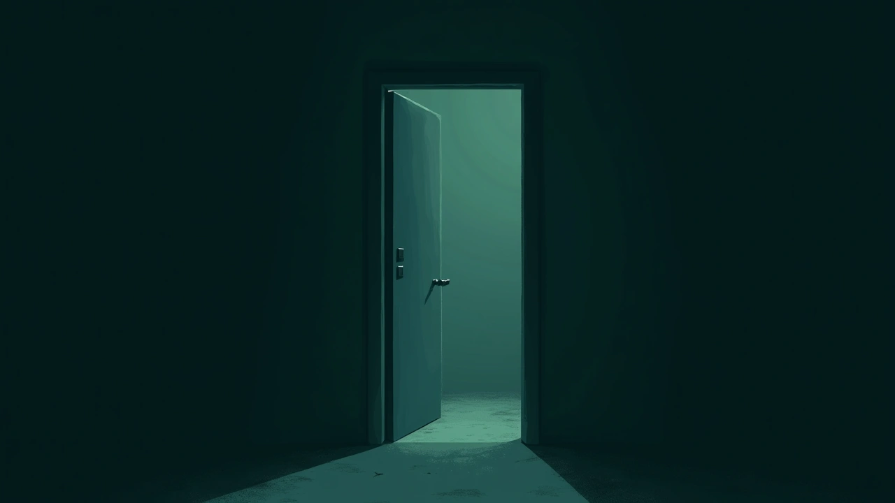 Illustration: a slightly open closet door at the end of a dark, empty hallway.