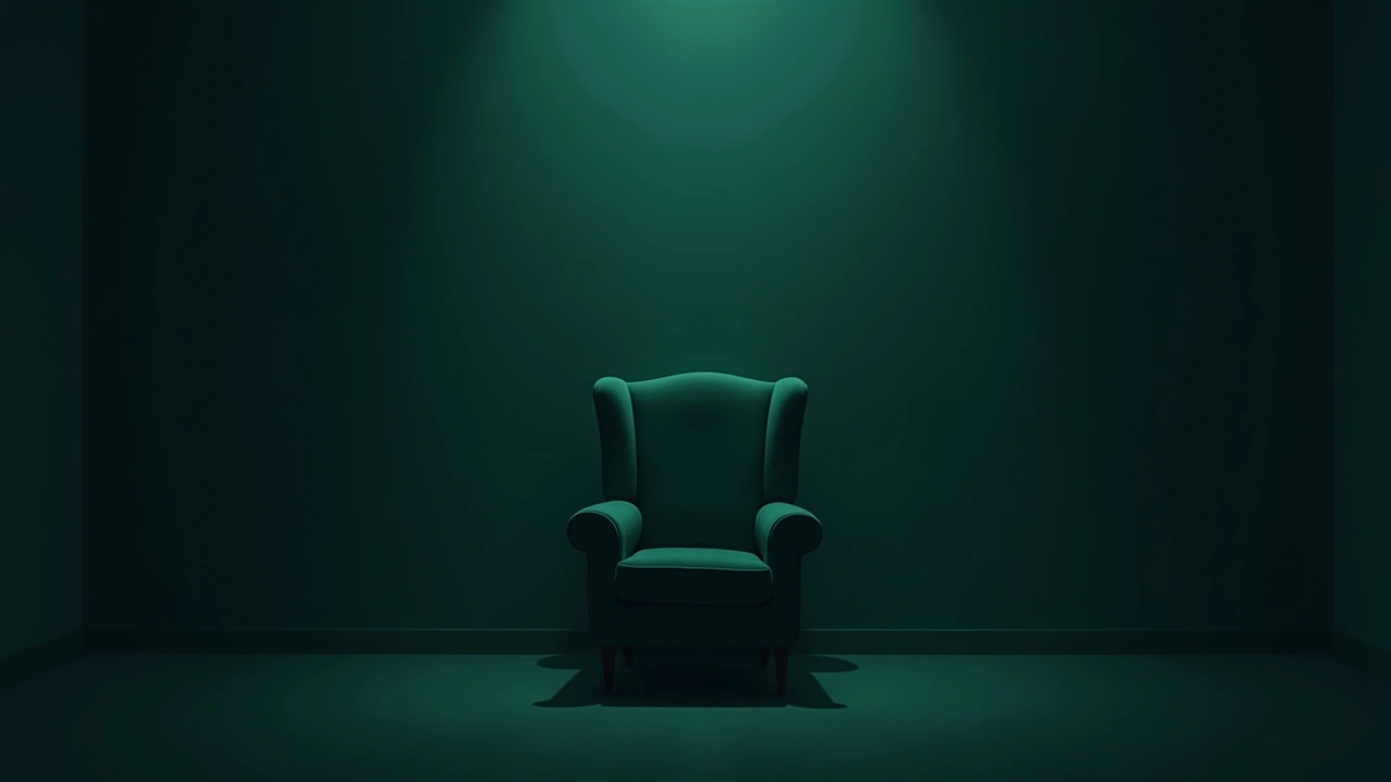 Illustration: an empty armchair sitting alone in a dim room.