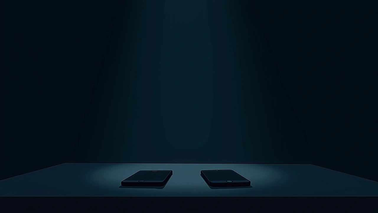 Illustration: Two smartphones placed five feet apart on a table in a dim, quiet room.