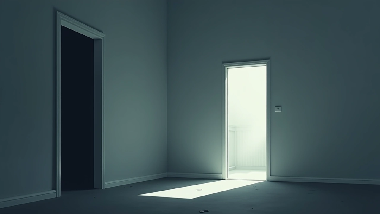 Illustration: an empty room in a house lit by soft afternoon light.