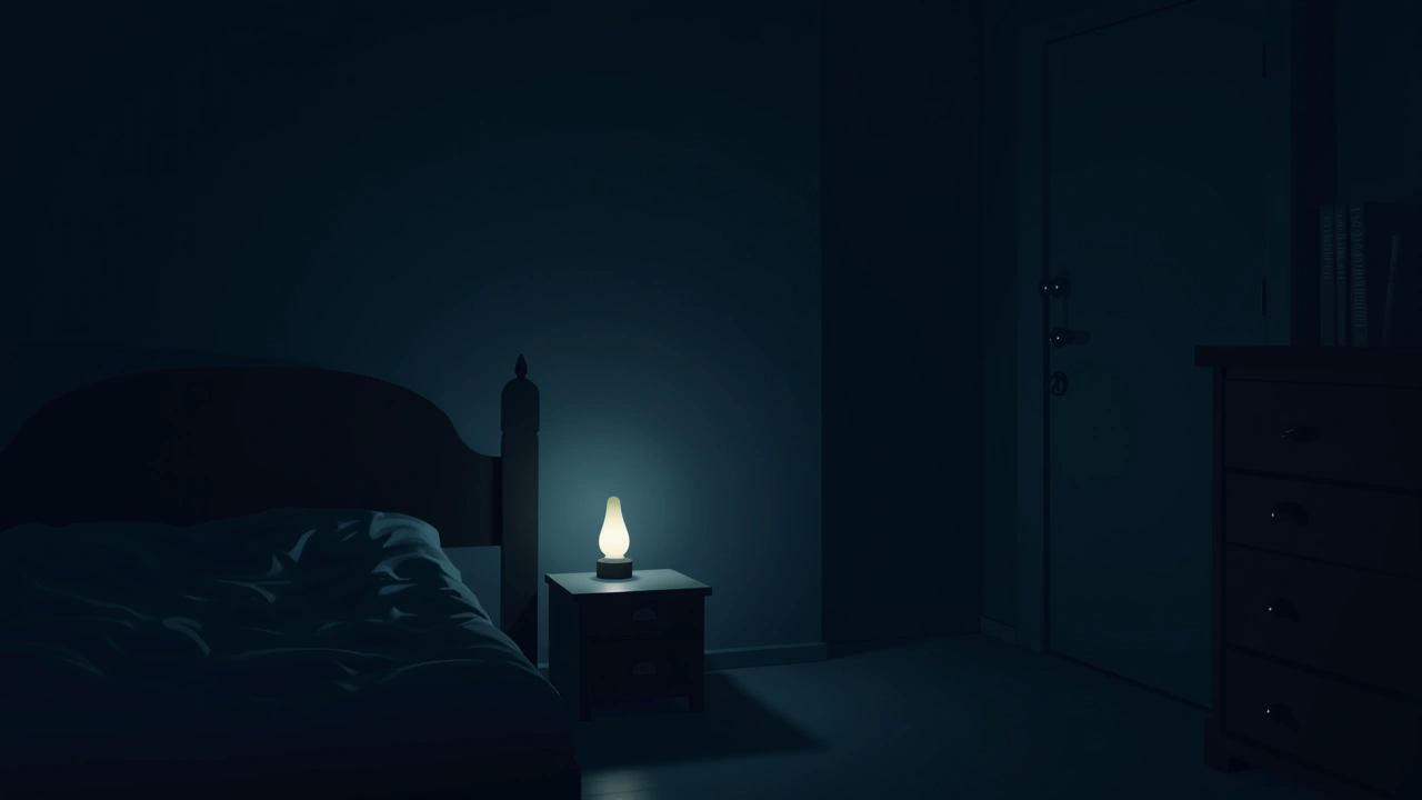 Illustration: A dim child's bedroom at night, a nightlight glowing faintly in the corner.