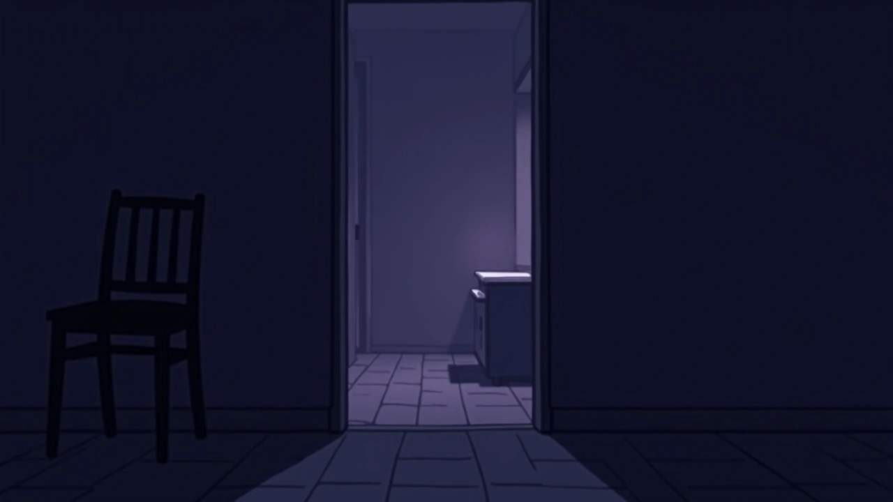 Illustration: a phone screen glowing faintly in a dim, unfamiliar new house at night.