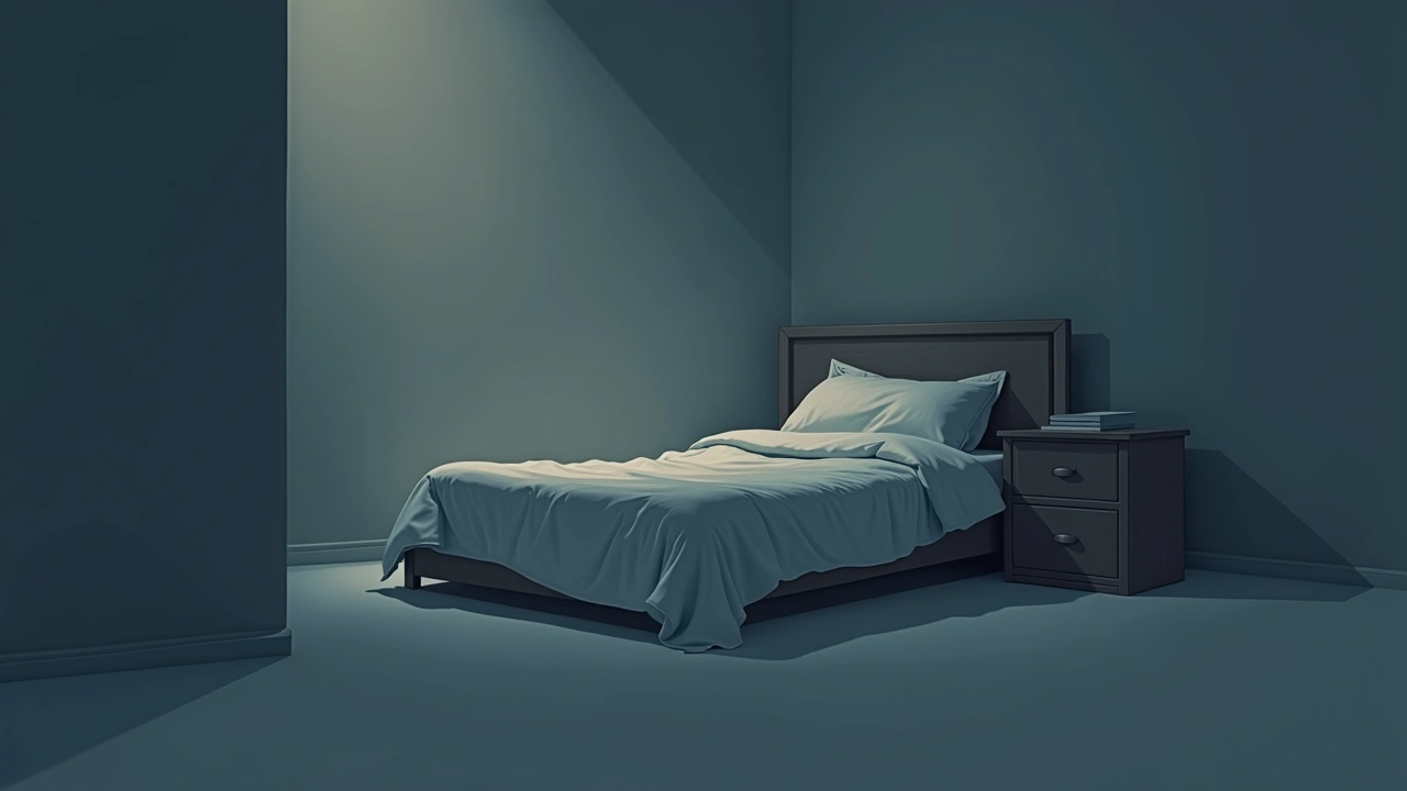 Illustration: a bed at night with the blanket kicked off to the floor.