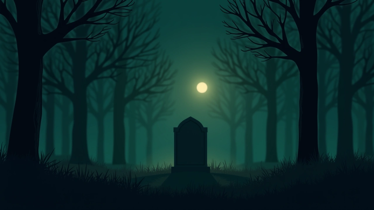 Illustration: a solitary gravestone in a quiet cemetery at dusk, a faint glowing orb drifting above the grass.