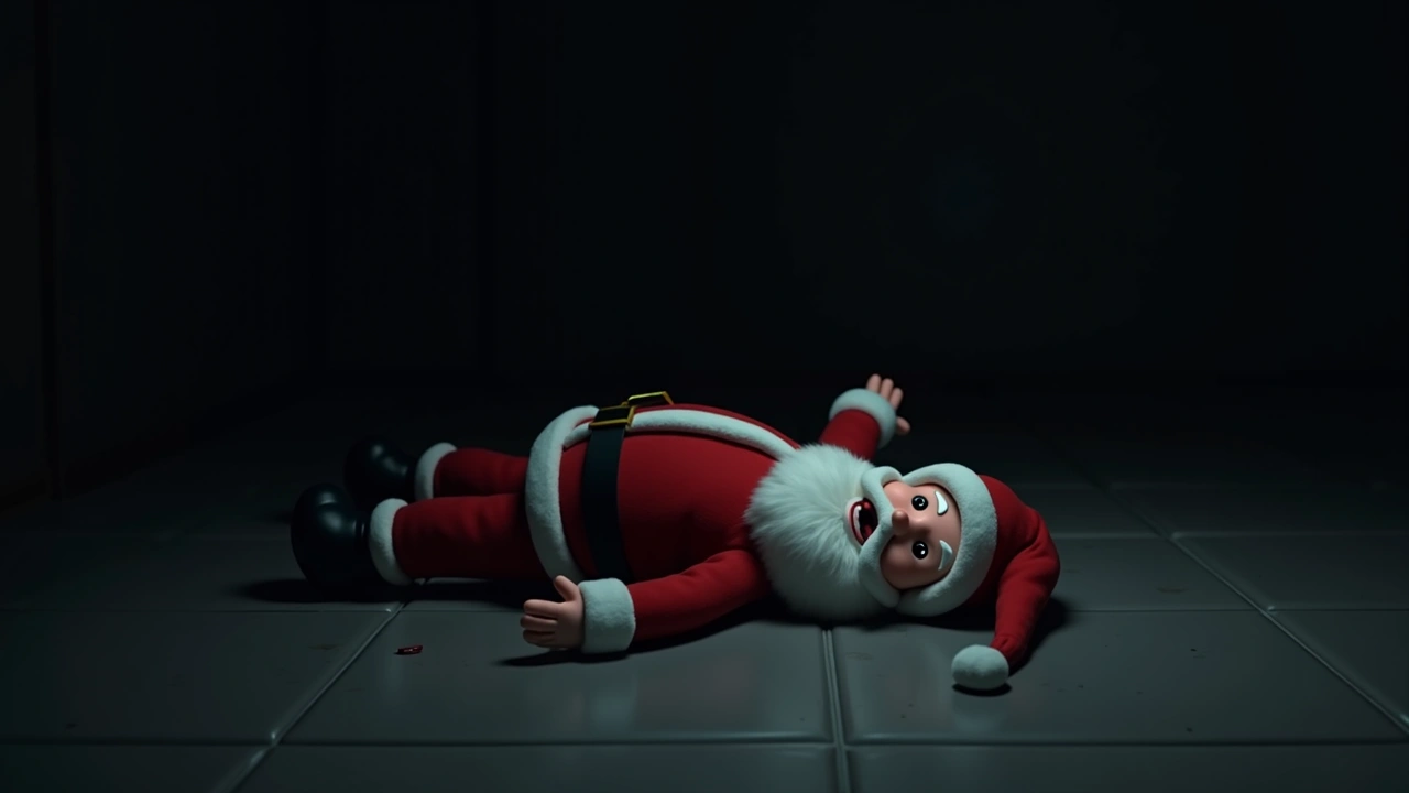 Illustration: a Santa Claus toy tipped over on a shadowed floor.