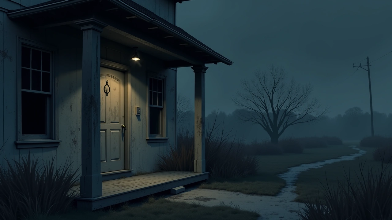 Illustration: a weathered front porch at night.