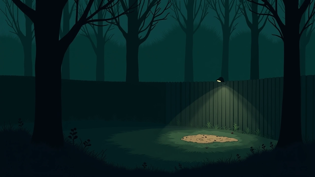 Illustration: a quiet garden at dusk with a patch of freshly turned earth near a fence.