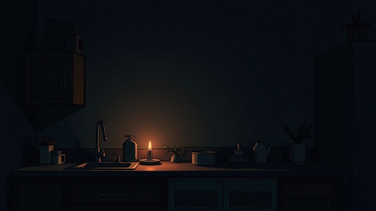 Illustration: a phone resting on a kitchen counter at night.