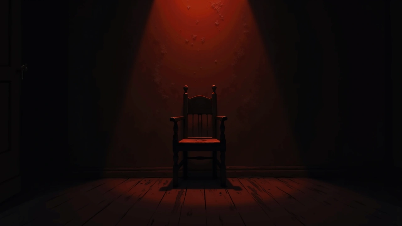Illustration: a chair in a room bathed in red light.