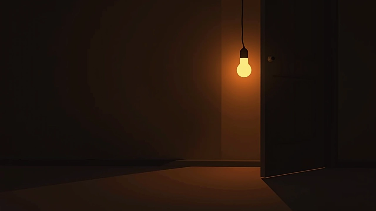 Illustration: a single lightbulb flickering in a dark room.