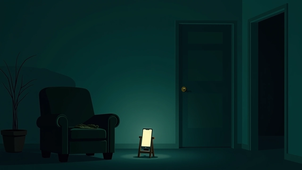 Illustration: A softly glowing phone screen in a quiet living room, a worn armchair nearby suggesting years of nightly use.
