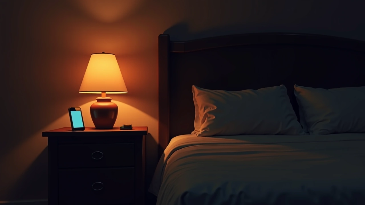 Illustration: A phone left running quietly on a nightstand overnight in a dark bedroom.