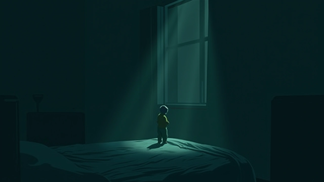 Illustration: a dim bedroom at night lit only by a phone screen's glow.
