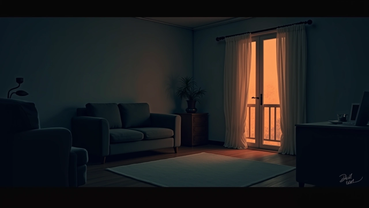 Illustration: A quiet living room in a family home, afternoon light filtering through the curtains.
