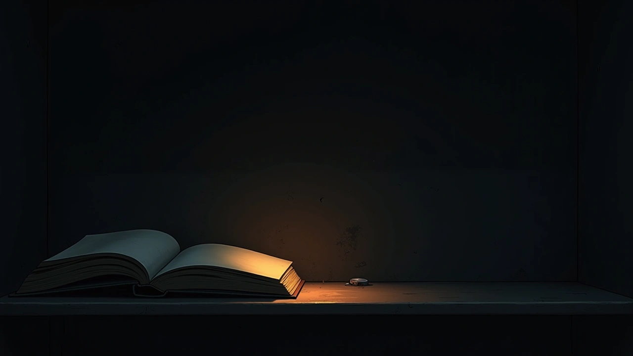 Illustration: A children's book lying on a shelf with a small item tucked just beneath it.