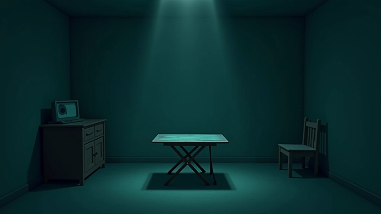 Illustration: a child's bedroom at night with a folding table set up in front of the bed.