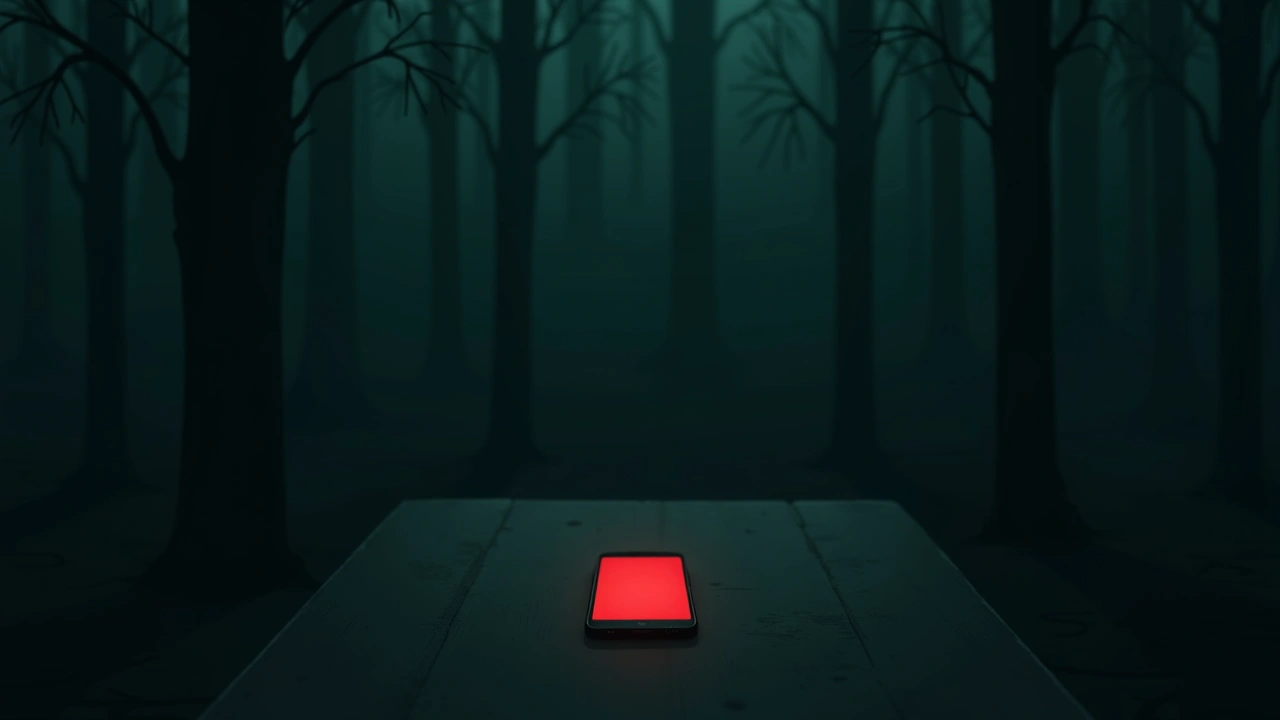 Illustration: a phone screen glowing solid red on a dark tabletop, faintly vibrating.