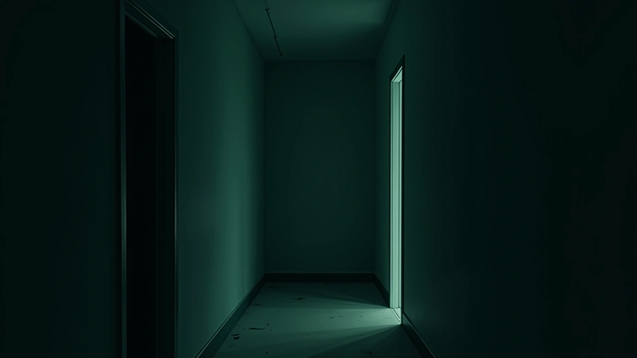 Illustration: a back bedroom down a hallway, its door slightly open.