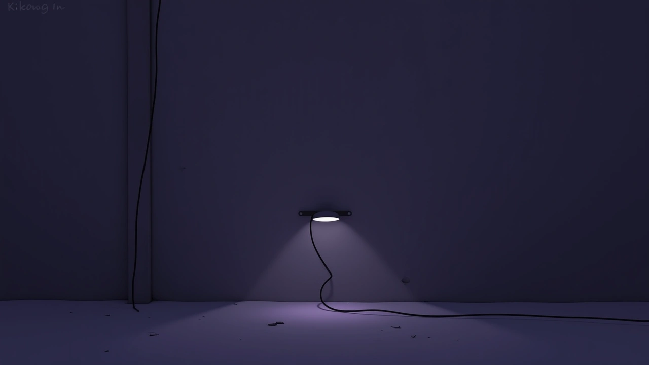 Illustration: a length of exposed wire against a wall in dim light.