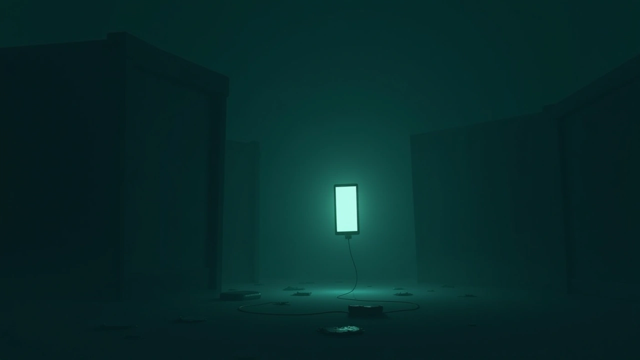 Illustration: A phone screen glowing faintly in a cold, dim room.