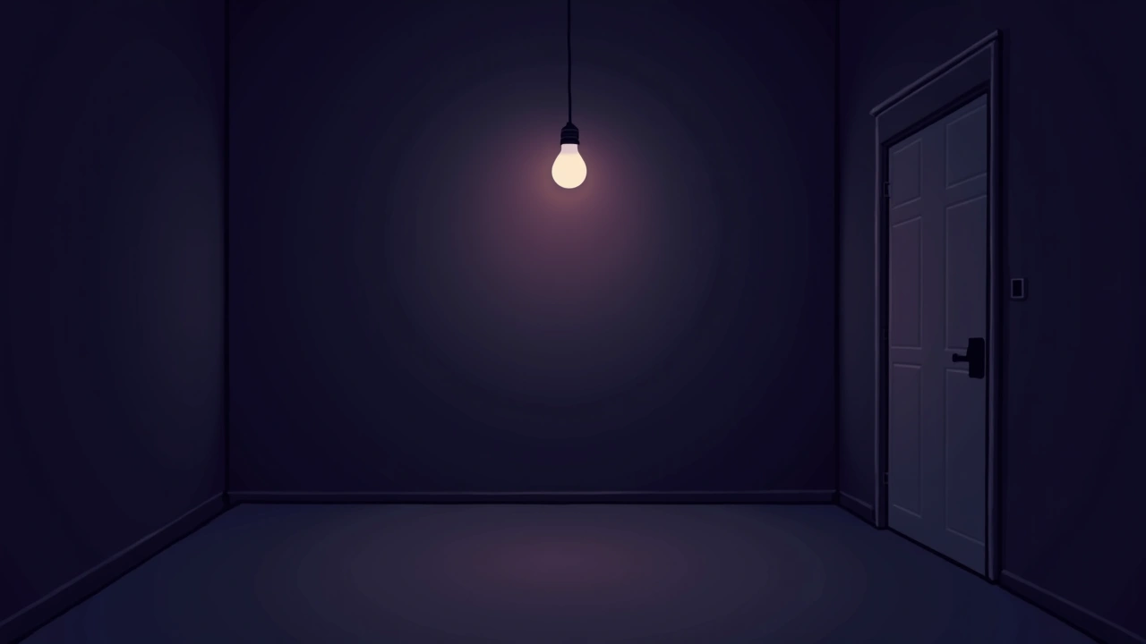 Illustration: a single lightbulb flickering in a dark room.