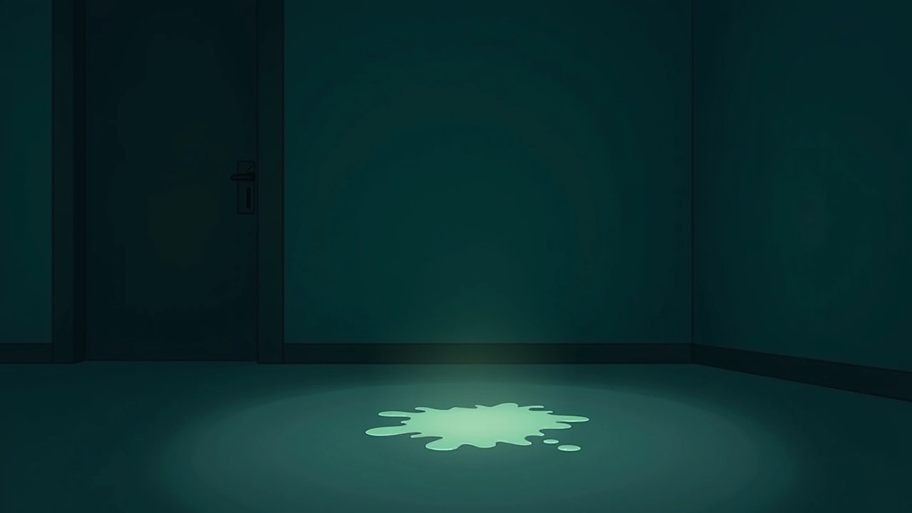 Illustration: a quiet room at night with an empty spot on the floor, evoking a pet's absence.