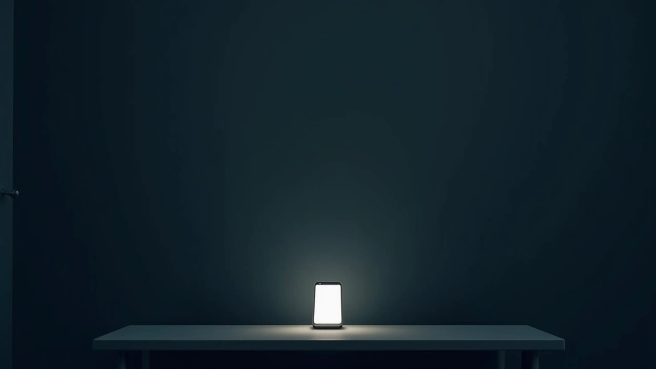 Illustration: a phone glowing alone on a table in a dark, quiet room at night.